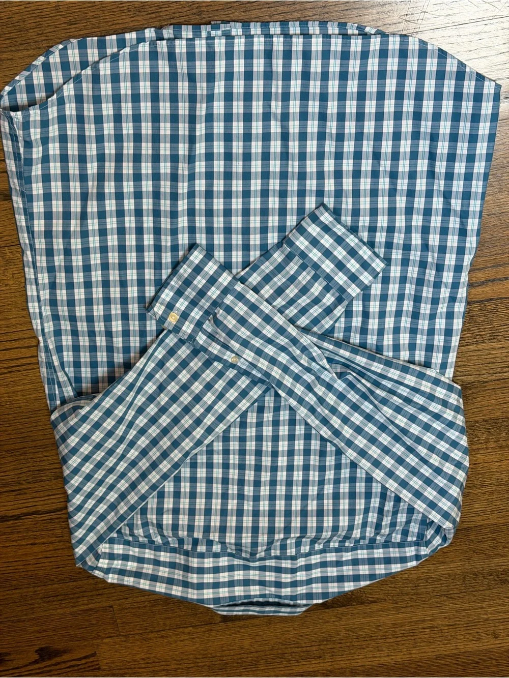 Banana Republic Non-Iron Standard Fit Blue White Plaid Dress Shirt Large